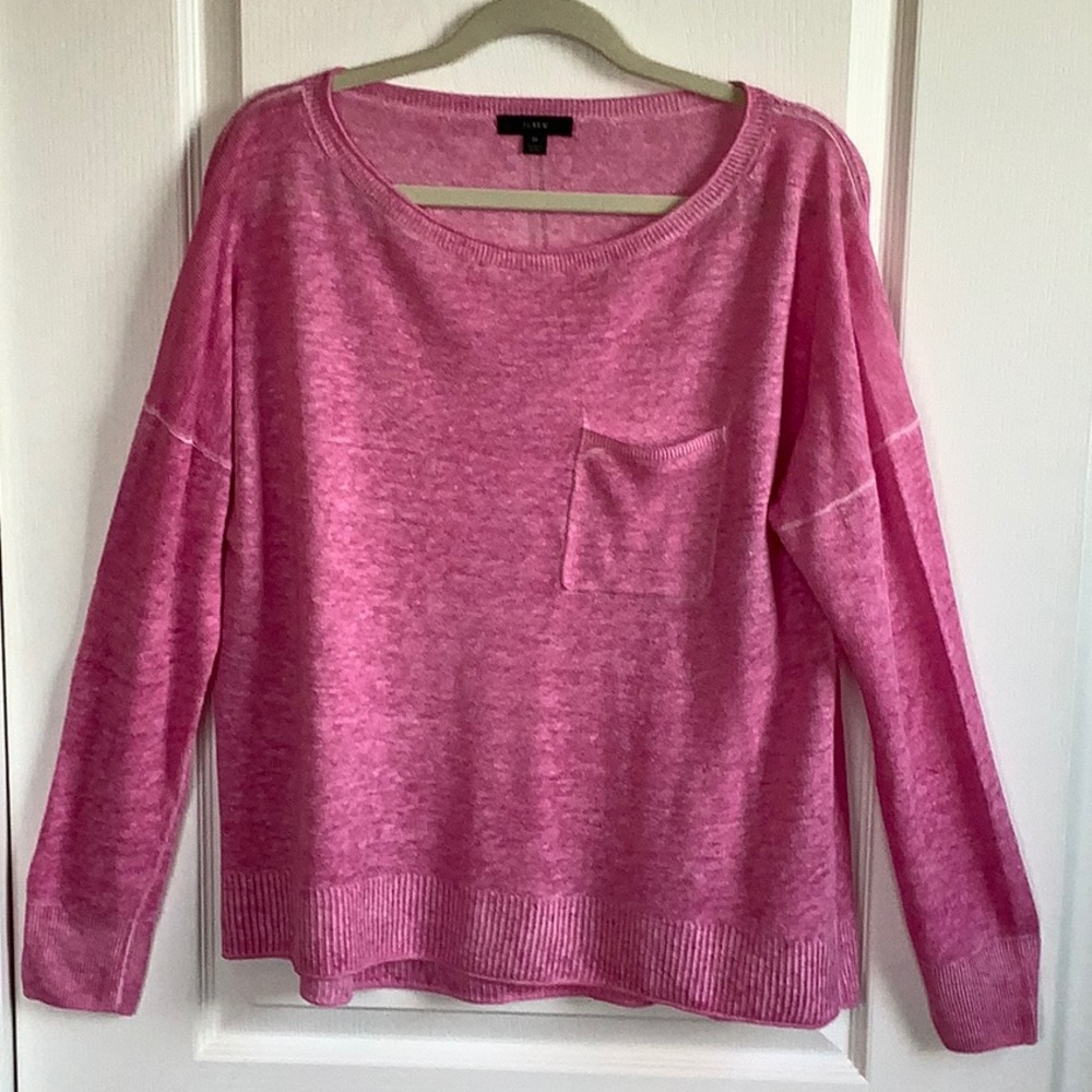 EUC- J. Crew Geranium Linen Sweater w/ pocket, Medium